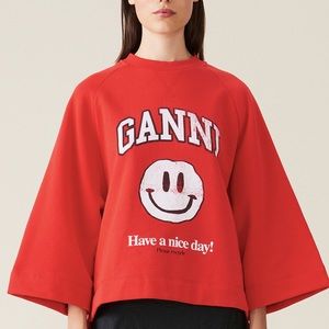 GANNI Have a Nice Day smiley face graphic sweatshirt